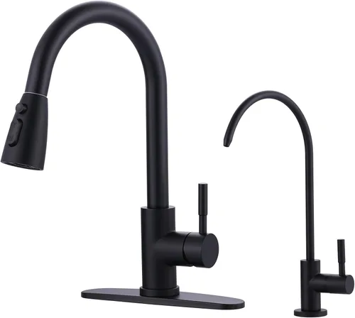 Miniatura 24 de WOWOW - Grifo de cocina cromado con rociador, grifo de fregadero de cocina extraíble de acero inoxidable con placa de cubierta, grifo de cocina