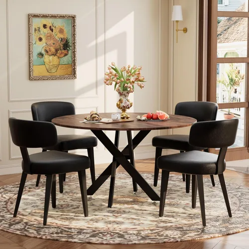 Miniatura 11 de Juego de mesa de comedor de madera para 2, mesa de cocina redonda de 36 pulgadas con 2 sillas de comedor Boucle, mesa de MDF con patas de metal
