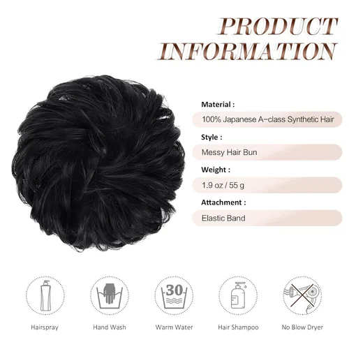 Miniatura 4 de FESHFEN Pieza de Cabello de Moño Desordenado - Extensiones de Coleteros de Moño de Cabello Ondulado Rizado Elástico Postizos Sintéticos para Mujeres