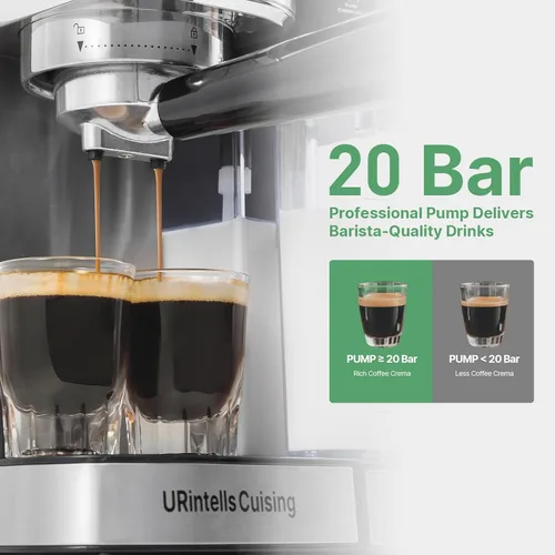 Miniatura 7 de URintells Cuising Máquina de café espresso de 20 bares, cafetera de espresso con pantalla táctil y espumador automático de leche para capuchino