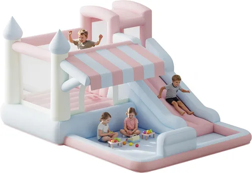 Miniatura 9 de Albott Casa inflable de rebote, tobogán acuático con zona de salto, pared de escalada y piscina de chapoteo, puente interior y exterior para niños
