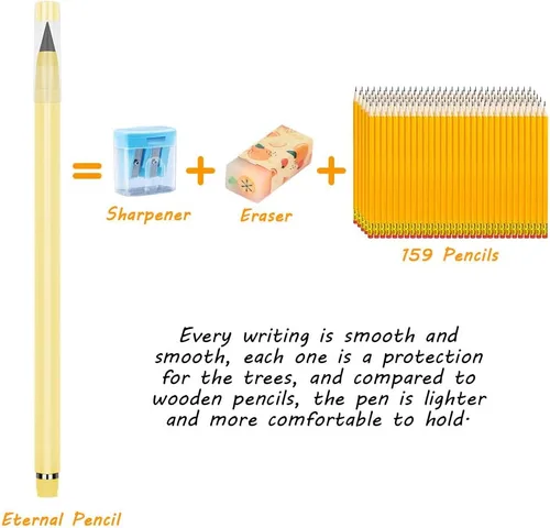Miniatura 4 de HOTUT Lápiz infinito, 10 lápices sin tinta Forever con 10 puntas reemplazables y borradores adicionales, lápices sin afilar para estudiantes