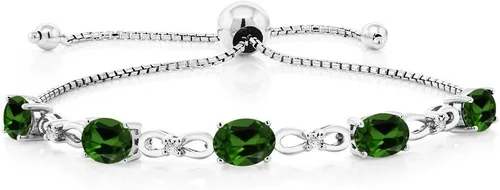 Miniatura 55 de Gem Stone King Pulsera de tenis de diamantes cultivados en laboratorio con piedra natal de 3-6 quilates para mujer, plata de ley 925, ovalada