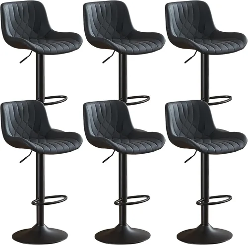 Miniatura 11 de Juego de 2 taburetes de bar modernos y giratorios ajustables con respaldo, asientos acolchados de piel sintética, sillas de isla de cocina para Gris