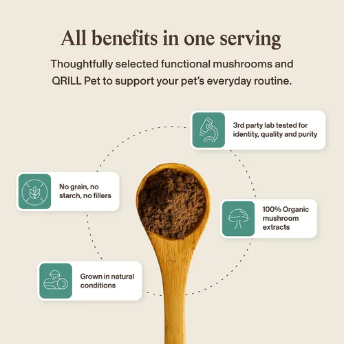 Miniatura 6 de Real Mushrooms Pet Defenders with Krill - Apoyo inmunológico para perros con Reishi, cola de pavo, shiitake, extractos de hongos orgánicos Maitake