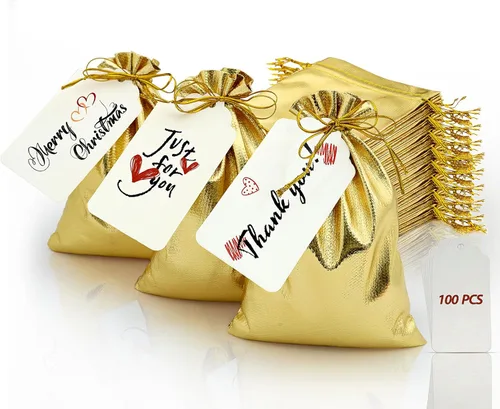 Miniatura 8 de DOYIDE 50 bolsas de regalo con cordón dorado, bolsas de joyería de 8 x 12 pulgadas, bolsas con cordón, bolsas brillantes para recuerdos de fiesta