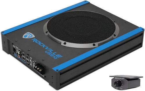 Rockville USS10 - Subwoofer delgado de 10 pulgadas, 800 W, bajo el asiento, para coche/camión, con amplificador incorporado, entradas de alto nivel,