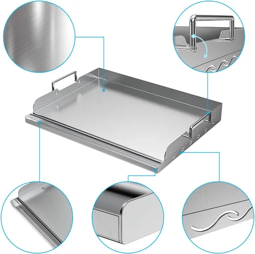 Miniatura 3 de Skyflame Plancha Universal de Acero Inoxidable con Placa Plana Superior con Refuerzo de Calentamiento Uniforme para Parrillas de Carbón/Gas BBQ