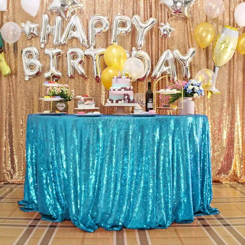 Miniatura 16 de JYFLZQ Mantel de lentejuelas azul bebé de 50 pulgadas, pequeño, redondo, brillante, para boda, fiesta de cumpleaños, baby shower