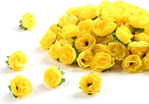 Miniatura 13 de SITUMEIZI 100 rosas artificiales de 1.3 pulgadas con cabeza de rosa rosa para decoración de bodas, gorras de graduación, pasteles, pared de flores