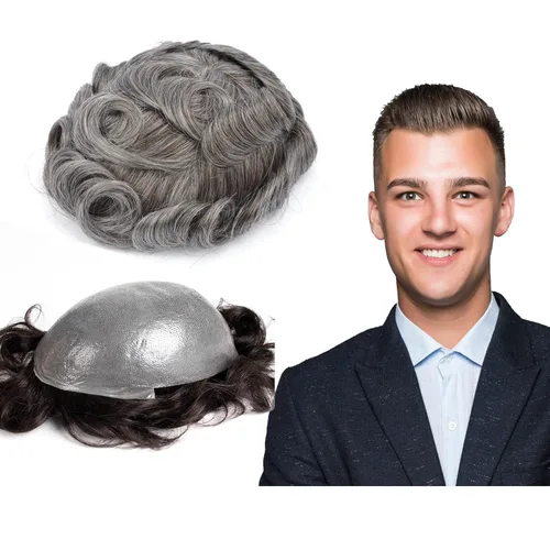 Miniatura 42 de GEXWORLDWIDE GEX 62 colores tupé para hombres 0.002 in piel ultra fina V-loop 8x10 pulgadas cabello humano conjunto gris densidad densidad densidad