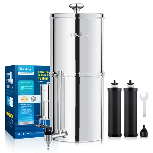 Sistema de Filtración de Agua por Gravedad IceJoy 2.25 Galones - Sistema de Encimera de Acero Inoxidable 304, Reducción de Cloro, Certificación