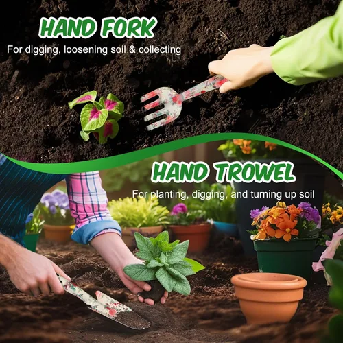 Miniatura 5 de Regalos de jardinería para mujeres, suministros de jardinería, herramientas de jardín con tenedor de mano, pala, guantes, delantal, para mamá