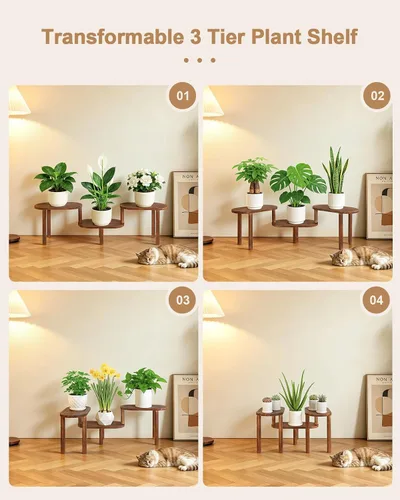 Miniatura 3 de Estante de plantas cóncavo de interior, soporte de plantas ovalado deformable de 3 niveles, soporte largo para macetas para múltiples plantas