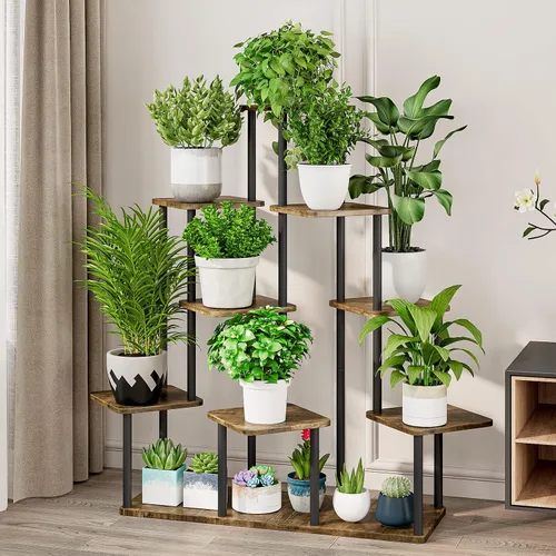 Miniatura 2 de AZERPIAN Soporte para plantas de 4 niveles para interiores, estante de flores de metal para múltiples plantas, soportes altos de esquina para flores