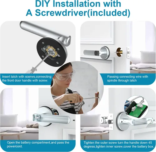 Miniatura 7 de Foxgard - Cerradura inteligente de huellas dactilares para puerta, cerradura biométrica para puerta con aplicación inteligente, perilla de puerta