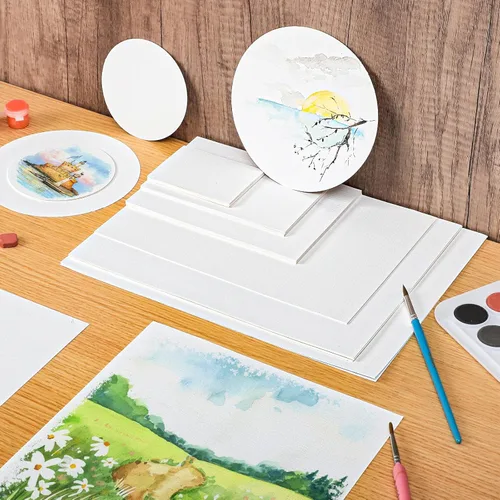 Miniatura 6 de Prudiut 50 hojas de papel de acuarela a granel, 8 tamaños, blanco, 140 libras/300 GSM, papel de color de agua de prensa en frío para principiantes