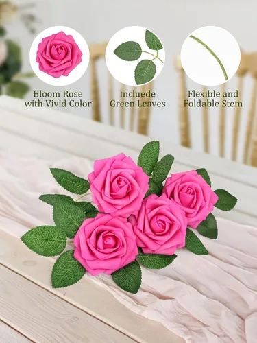Miniatura 7 de MACTING Rosas de Flores Artificiales 30 Piezas, Flores de Primavera de Tacto Real, Flores de Espuma con Tallo para Ramos de Boda, Centros de Mesa