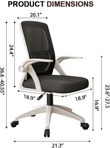 Miniatura 2 de Silla de Oficina, Silla de Escritorio Ergonómica, Silla de Malla Transpirable, Silla Giratoria con Brazos Abatibles y Soporte Lumbar, Silla de negro