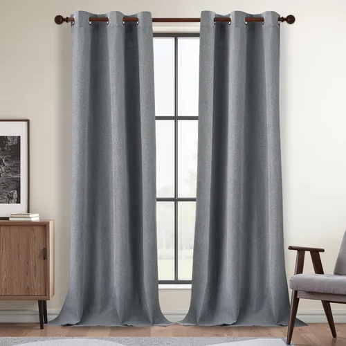 Miniatura 57 de DONREN Cortinas opacas de lino con aislamiento térmico de 52 x 95 pulgadas, cortinas de oscurecimiento de habitación con ojales para dormitorio