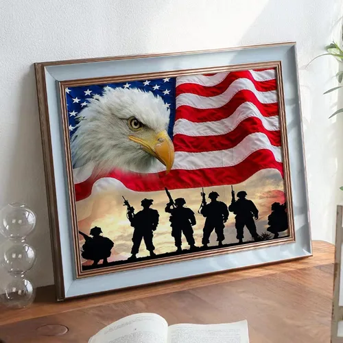Miniatura 3 de Maripabon Kits de pintura 5D por números, bandera nacional, águila, militar, diamante completo, kit de arte de diamantes redondos, arte patriótico