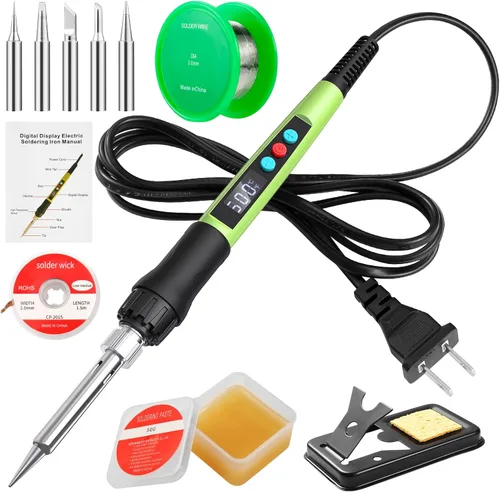 Kit de soldador, kit de pistola de soldadura digital LED de 100 W con calentador de cerámica, herramientas de soldadura de temperatura ajustable con