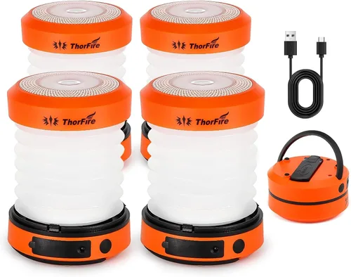 Miniatura 9 de THORFIRE - Linterna de campamento de manivela de mano, 2 unidades, luz LED plegable 2 en 1 recargable por USB, supervivencia de emergencia por