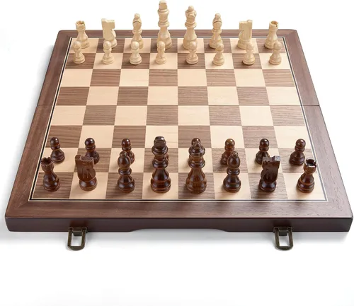 Miniatura 3 de AMEROUS - Juego de ajedrez magnético de madera de 15 pulgadas para adultos y niños - con tablero plegable, paquete de regalo, ranuras