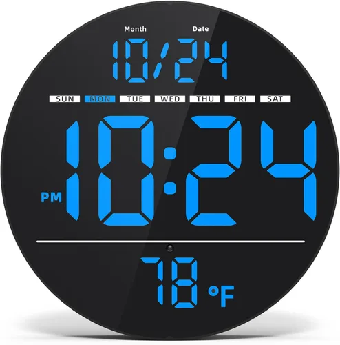 Reloj de pared digital con pantalla LED grande, fecha, temperatura, brillo automático | Pequeño reloj [ENCHUFE] | Reloj de pared eléctrico moderno