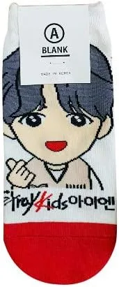 Miniatura 7 de Calcetines de personajes de dibujos animados Kpop StrayKids para mujer, fabricados en Corea, Blanco