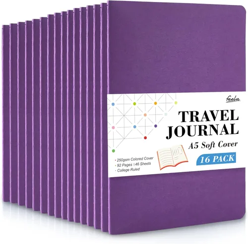 feela - Paquete de 16 cuadernos de tapa suave a granel, cuadernos rayados universitarios para el trabajo para mujeres y niñas, diario de viaje en