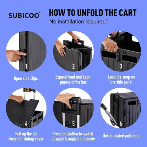 Miniatura 5 de SUBICOO Carrito utilitario plegable portátil con ruedas, carrito de compras, caja de herramientas plegable, con tapa, en 4 ruedas giratorias