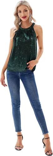 Miniatura 4 de GRACE KARIN Camisetas halter de lentejuelas para mujer, sin mangas, brillantes, fruncidas, fluidas, brillantes, para club, camisa de fiesta