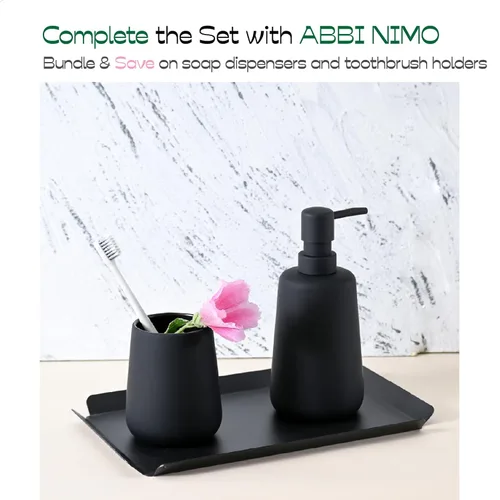 Miniatura 6 de Dispensador de jabón de cerámica negro mate, dispensador recargable de encimera de baño o cocina de 13 onzas con revestimiento de goma suave al tacto