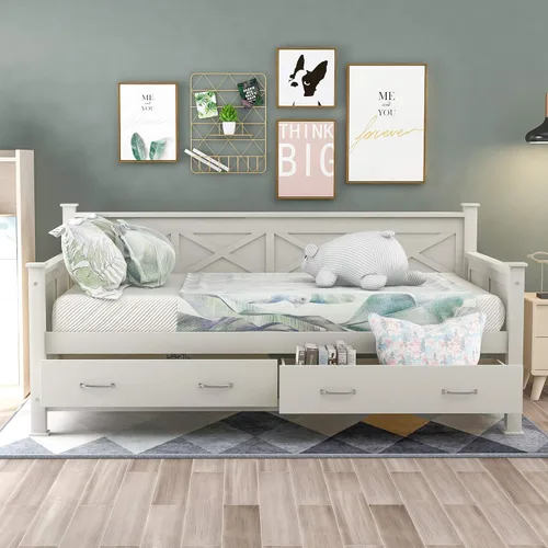 Miniatura 3 de Bellemave Marco de sofá cama individual con cajones de almacenamiento, plataforma de madera, sofá cama capitán para niños, dormitorio, sala de estar