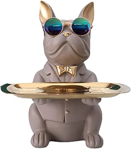 Miniatura 12 de suruim Regalos de Bulldog Francés Portallaves Bandeja para Dulces Decoración del Hogar Estatua de Mayordomo de Resina Cuenco para Llaves Mesa