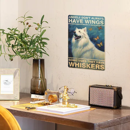 Miniatura 4 de Póster de pared vintage, placa de metal, ángeles no siempre tienen alas a veces tienen bigotes, póster de pared de metal samoyedo, placas de ángel