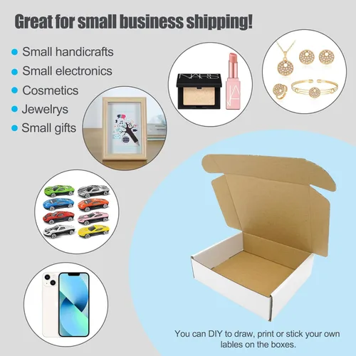 Miniatura 5 de Paquete de 50 cajas de envío de 7x6x2 pulgadas, caja de cartón blanco corrugado, cajas de correo planas para literatura para embalaje de pequeñas
