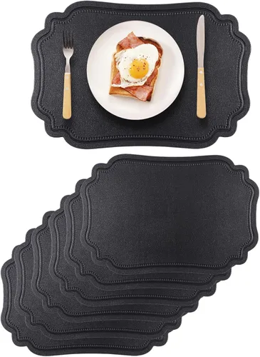 Miniatura 12 de XINYUN Juego de 6 manteles individuales dorados para mesa de comedor, de piel sintética, ligeros, lavables, antideslizantes, antideslizantes, Oro 1