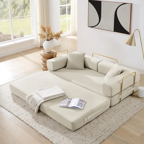 Sofá cama plegable convertible 4 en 1, sofá de 78 pulgadas sin estructura rígida con marco de forma fija, sofá biplaza de pana con cama extraíble,