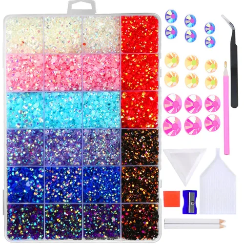 23200 unidades de diamantes de imitación de resina de tamaño mixto de 3, 4 0.197 in, con herramientas para vasos, diamantes de imitación de color