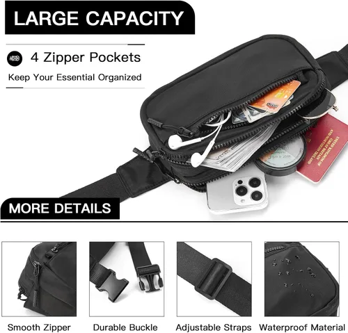 Miniatura 3 de Telena Riñoneras para mujeres y hombres, a la moda, con correas ajustables, negro, (0-black)