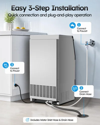 Miniatura 5 de Mojgar Máquina comercial para hacer hielo, 100 libras/24 horas con almacenamiento de hielo de 33 libras, máquina de hielo debajo de la encimera