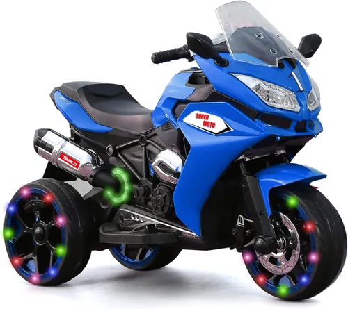 TAMCO - Motocicleta eléctrica para niños con 3 ruedas, recargable, con ruedas ligeras (azul)