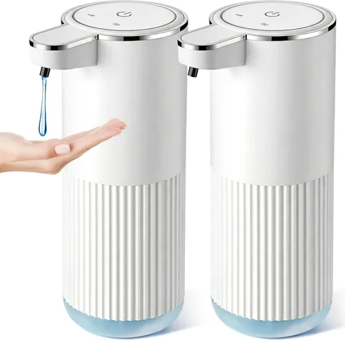 RYTOXILO Dispensador automático de jabón, paquete de 2 dispensadores de jabón líquido sin contacto blanco para baño, dispensador eléctrico de