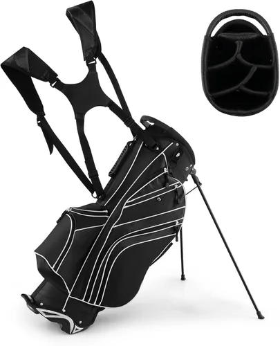 GYMAX Bolsa de golf con divisor de 6 vías, bolsa de club de golf con 8 bolsillos, capucha para lluvia, soporte para paraguas y calcomanía para
