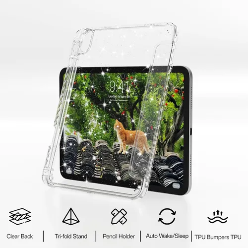 Miniatura 3 de Funda compatible con iPad de 11ª y 10ª generación de 11 pulgadas 2025/10.9 pulgadas 2022, parte trasera transparente brillante con soporte