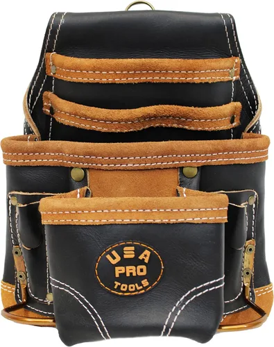 Bolsa de herramientas de cuero USA Pro Tools para carpintero | Mejor para electricistas, plomeros, personal de mantenimiento y enmarcadores | 10