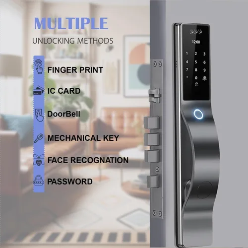 Miniatura 2 de Cerradura de puerta inteligente con cámara: reconocimiento facial 3D, cerradura de puerta sin llave con huella digital biométrica, código de acceso