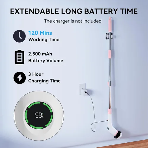 Miniatura 6 de Electric Bathroom Cleaning Brush, Cordless Spin Scrubber Full Body Waterproof IPX7 with Adjustable Handle, 8 Replaceable Brush Heads for